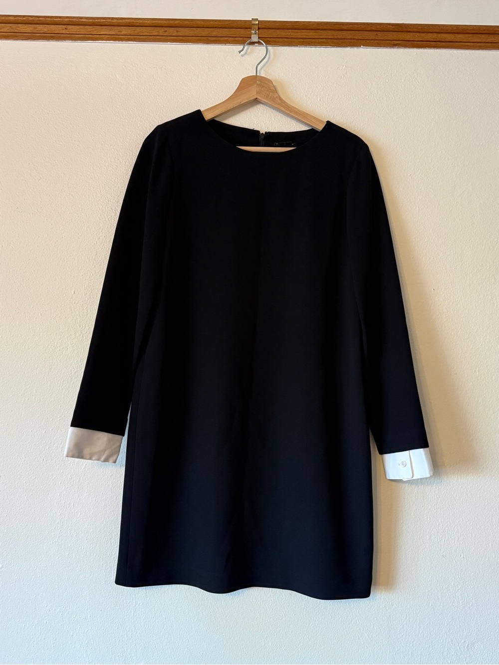Theory Black Long Sleeve Dress with White Cuffs